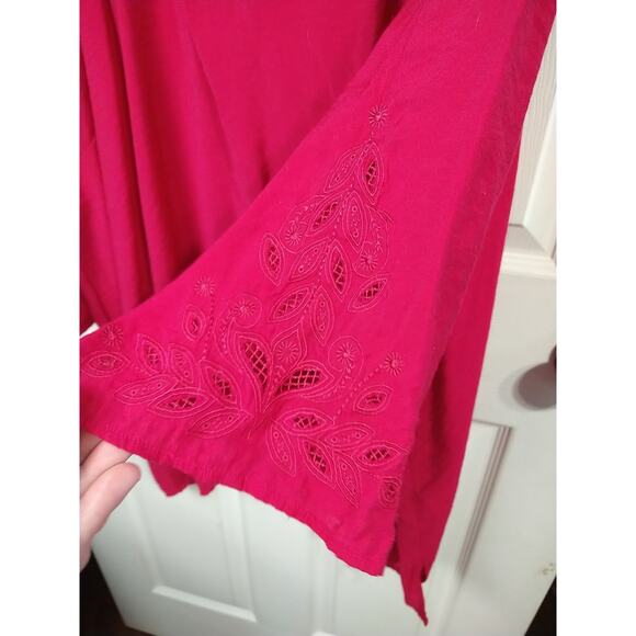 Catherines Woman 5X Pink Tunic Blouse 3/4 Sleeve Paisley Open Embroidery... - Picture 5 of 12